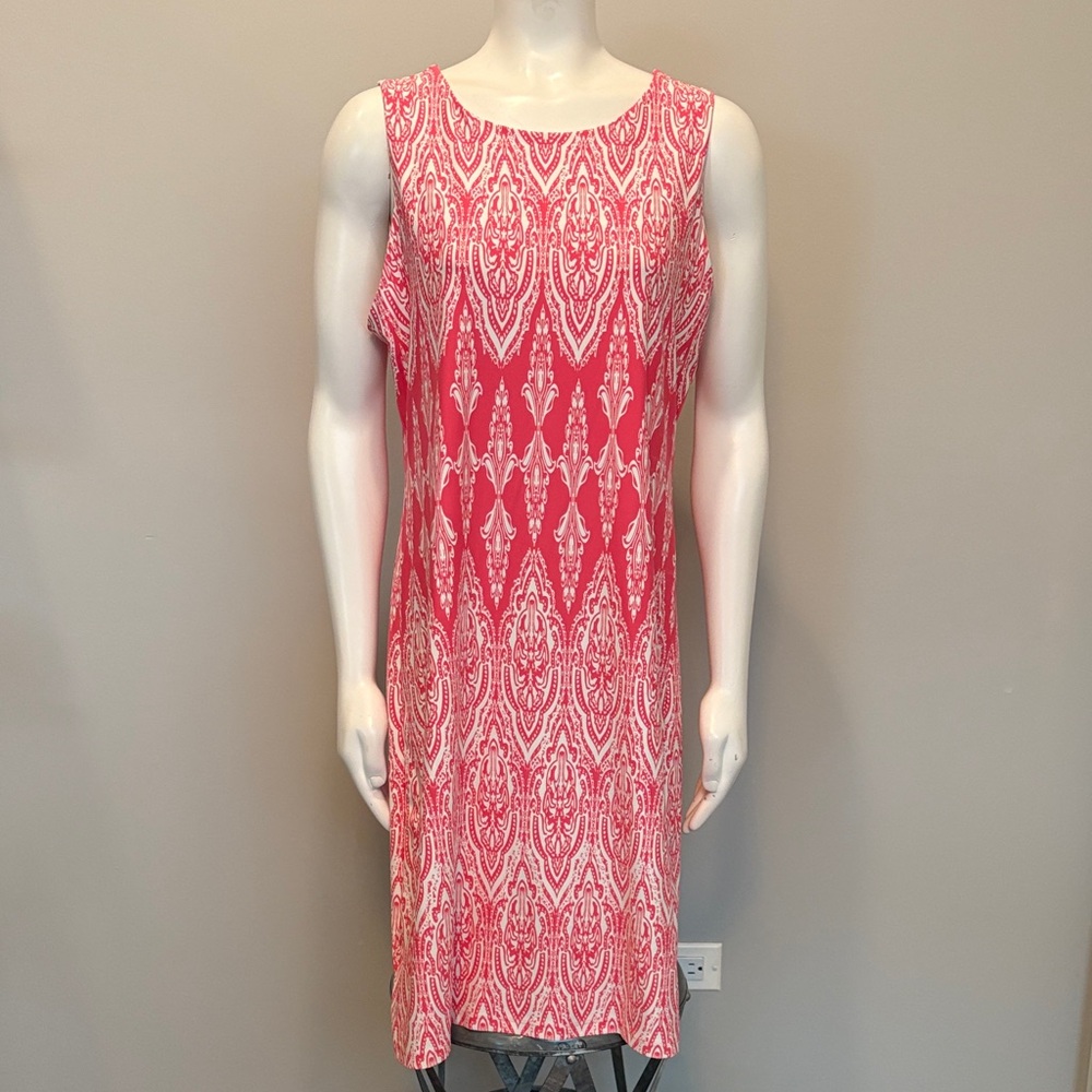 Charter Club Pink and White Print Sleeveless Sheath Dress XL Preppy Classic